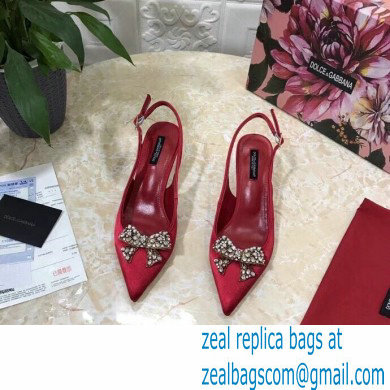 Dolce  &  Gabbana Heel 6.5cm Satin Slingbacks Red with Crystal Bow 2021